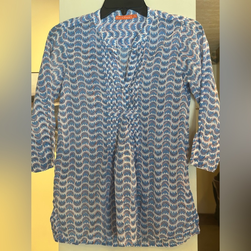 Tuckernuck Oliphant Blue Geometric Blouse